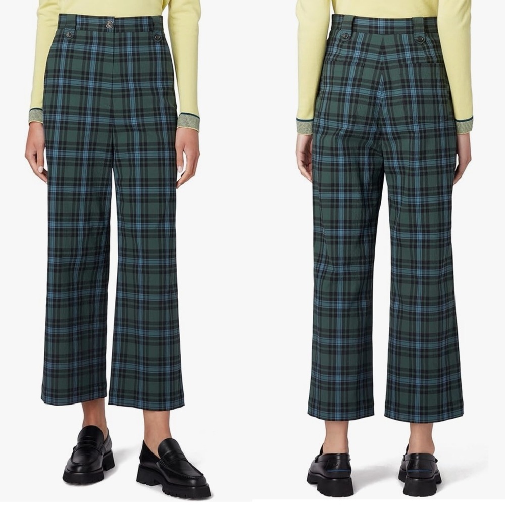 Paul Smith Womens Blue Green Plaid Wide Leg Trouser Pants W2r-280t-k30987-46